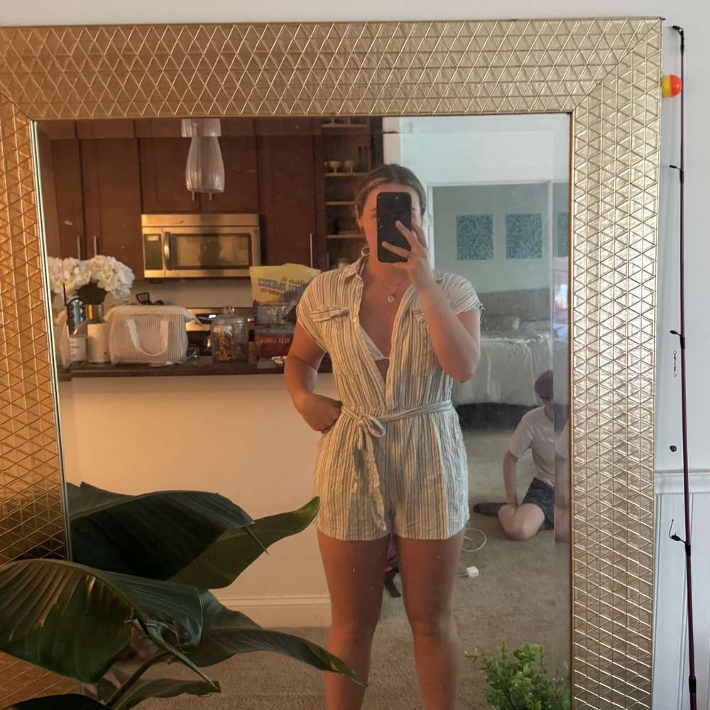 Striped Short Sleeve Romper Coverup